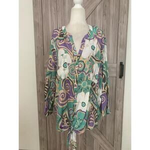 Harve Benard floral button front top 3X